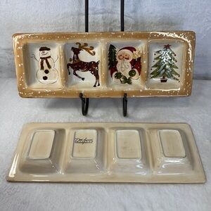 4 Section Relish Nut Berry Candy Christmas Themed Serving Tray Winter Wonderland